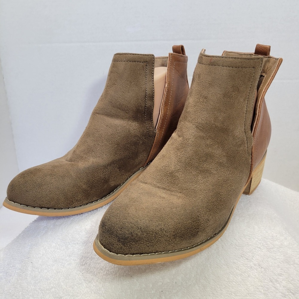 Boutique By Corkys Sheild Women Size 7 Booties Dual Tone Faux Leather Brown Open